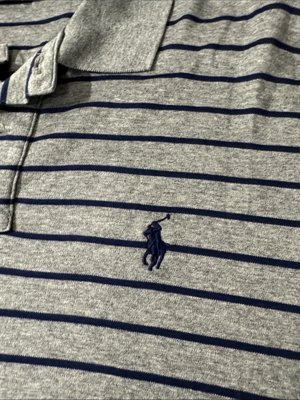 Polo Ralph Lauren mens L Large gray stripe Pima soft cotton knit polo shirt EUC